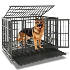 48" Stackable XL XXL Dog Crate w/Feeding Bowls, Heavy Duty Large Dog Cage Kennel
