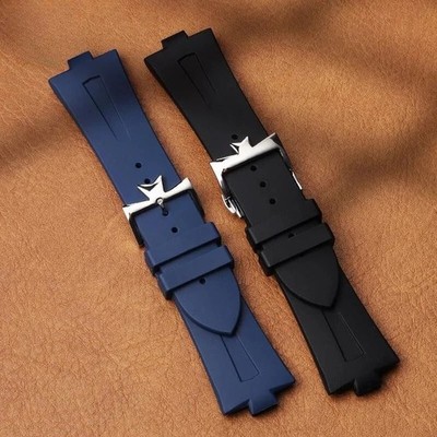8mm Black Blue Black Soft Rubber Silicone Strap Fits Vacheron Constantin Watches