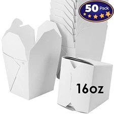 [50-Pk] White Chinese Takeout Boxes Stackable 16 Oz Cartons by Avant Grub