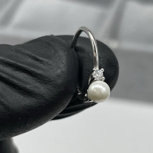 Orecchini Donna di Perla bianca Argento 925 rodiato firmati punti luce Pendenti - Immagine 2 di 4