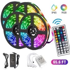 65FT Flexible 5050 RGB LED SMD Strip Light Remote Fairy Lights Room TV Party Bar