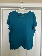 Pre-owned Croft & Barrow XXL Teal Aqua Short-Sleeve Crew-Neck Top Shirt