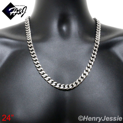 24''MEN's 316L Stainless Steel WIDE 9mm Silver Cuban Curb Chain Necklace*N140