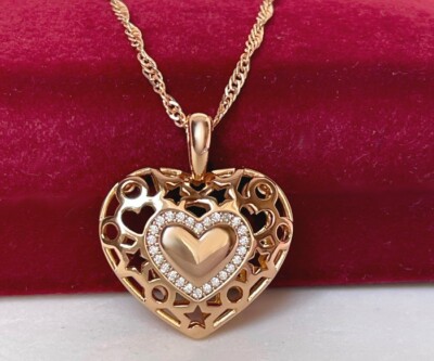 Deluxe Halskette Collier Herz Anhänger Zirkonia 750er Rolled Gold 18K vergoldet