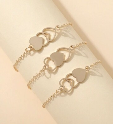 3er Set Schwester Armbänder - goldene Armbänder mit Herz Charms