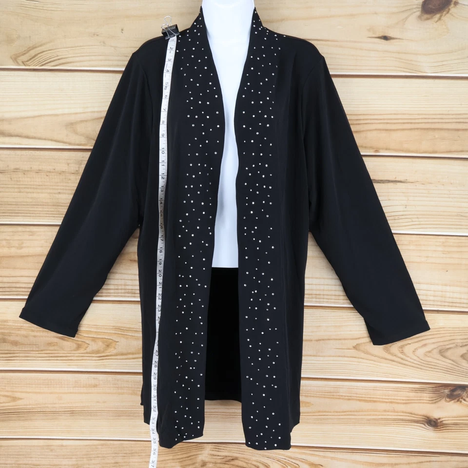 Quacker Factory Open Front Cardigan Top Duster Womens 1X Black Jeweled NEW - Image 3 of 4