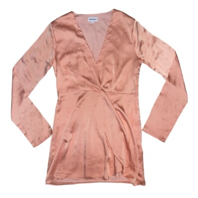 Superdown peach pink front wrap satin mini dress women s size medium