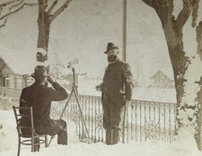 SWITZERLAND Two Men with Telescope Les Aples Photo 1901 Stereo Vintage