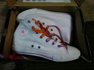 junior white high top converse