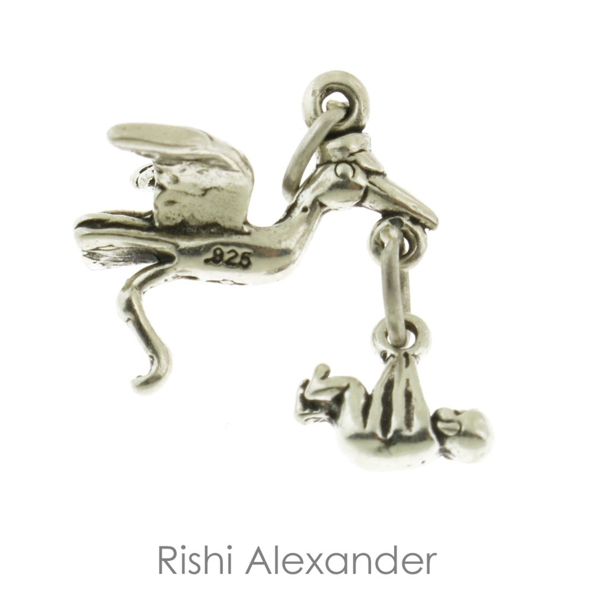 Stork with Baby Charm Sterling Silver, Made in the USA Stork with Baby Charm Sterling Silver, Made in the USA