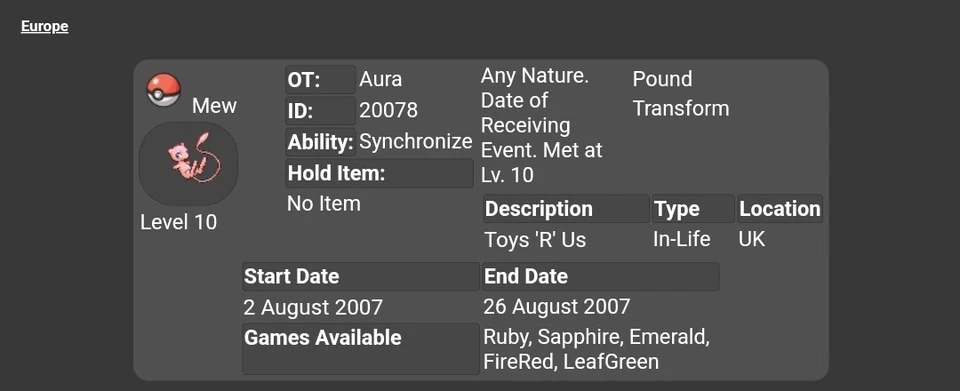 🔥 2007 Aura Mew Event Untouched | Pokemon Sword & Shield 🔥 - Image 2 of 4