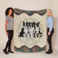 Funny Border Collie Dog Mandala Floral Art Blanket Christmas Gift For Dogs Lover