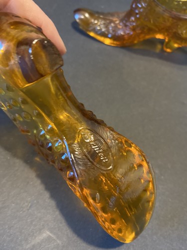 Vintage Fenton Cat Head Glass Slipper Figurine 5.5” Amber + 1 Shoe Unbranded - Picture 17 of 24