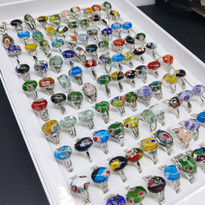 20-100pcs Women Lady's Colours Jewelry Wholesale Mixed Lots Ring Glass Rings