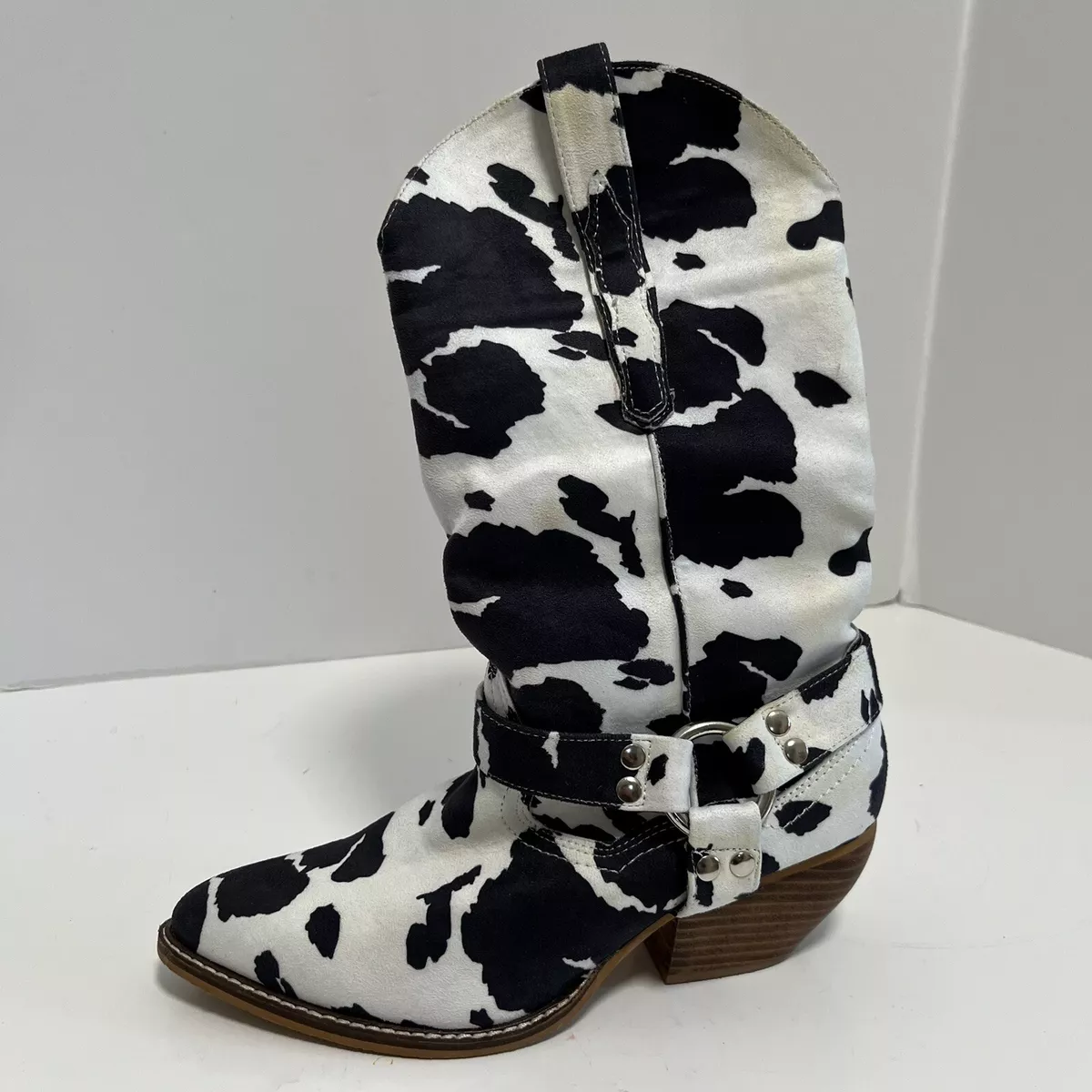 A RIDER GIRL Black White Evon Cow Boots Women s Size 9 eBay