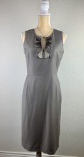 J.Crew 100% Wool Career Grey Taupe Shift V Petals Sleeveless Dress Women’s Sz 4