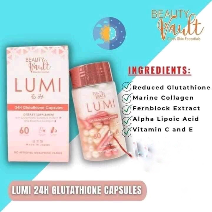 Beauty Vault LUMI 24H Glutathione Capsules, 60 Capsules