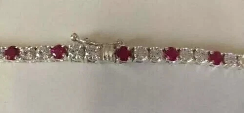 3MM Round Lab Created Ruby And Diamond Tennis Necklace 14K White Gold Plated 18" - Image 4 of 4