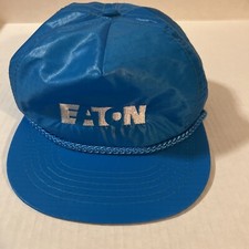 Vintage blue plastic trucker rope snapback hat eaton embroidered logo Mint