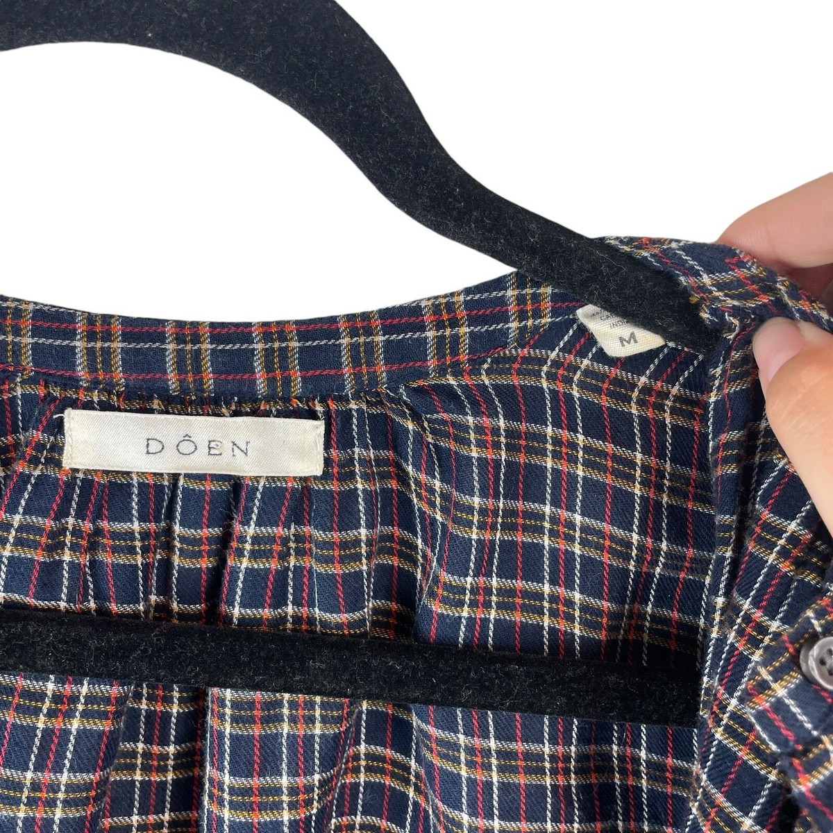 Doen The Jane Organic Cotton Plaid Long Sleeve Blouse Midnight St 
