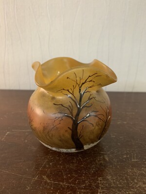 Runder Vase Mit Schneebedecktem Dekor Emailliert T. Legras Signiert Modell1