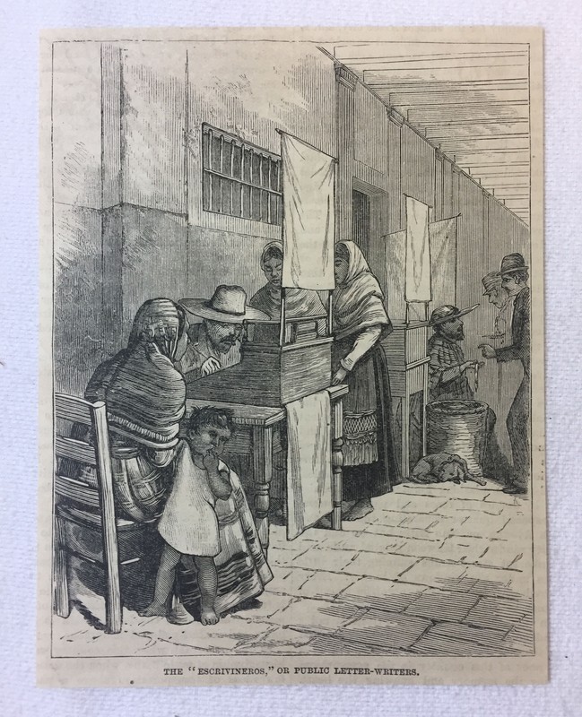 1886 magazine engraving ~ ESCRIVINEROS OR PUBLIC LETTER WRITERS Mexico