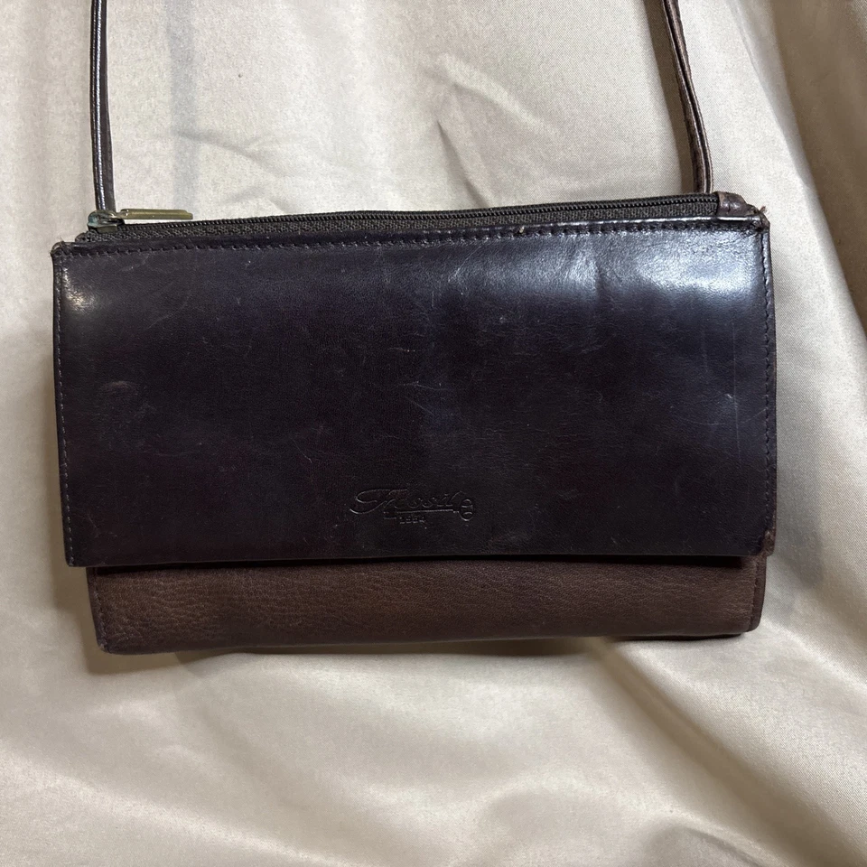 De Colección Fossil Clásico Suave Marrón Cuero Envejecido Bolso sin asas Cartera Bandolera Cartera Foto 2 de 4
