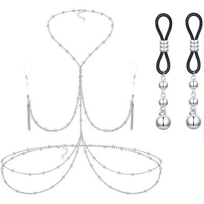 Körperkette, Nippel Ring, Brustwarzen Piercing, Damen Schmuck, Fake Piercing