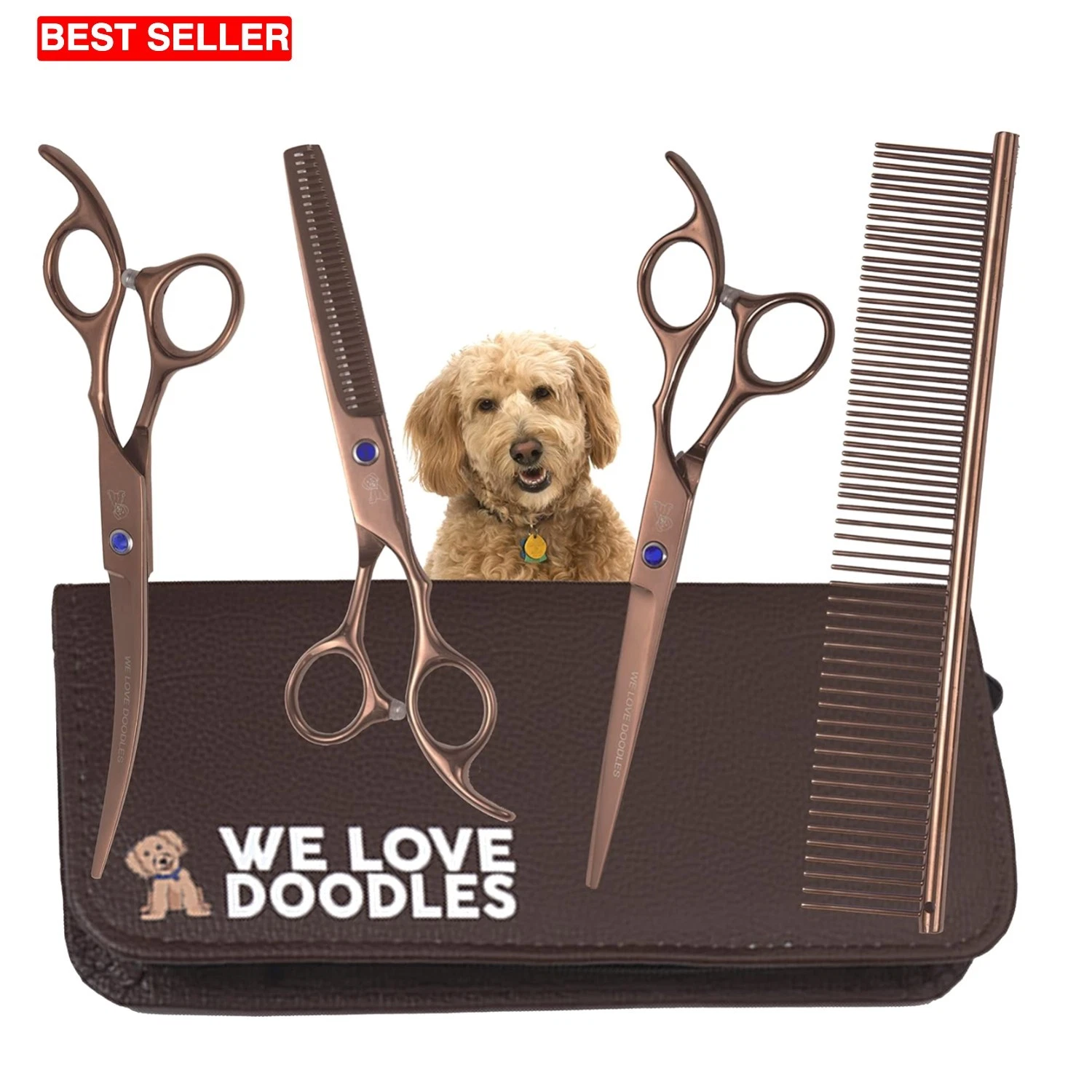 Complete Dog Grooming Shears Set - Straight, Curved & Thinning Scissors included