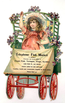Adorable Vintage Die Cut Ad Calendar Missing Calendar w/ Girl In Carriage  *