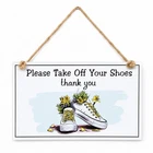 Pease Take Off Your Shoes Wooded Sign Country Vintage Home Signs Wall Decor 20cm