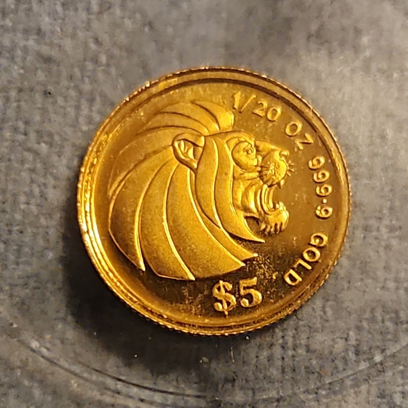 1990 GOLD 999.9 SINGAPORE 1/20 oz ZODIAC  $5 COIN  MINT STATE 