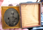 ca 1860 TINTYPE PHOTO OF ARMY WESTPOINT CADET IN DRESS UNIFORM IN 1/2 DAG CASE