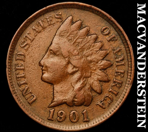 1901 Indian Head Cent - Scarce  Very Fine  Better Date  No Reserve  #i8