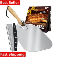 Luxury 12"x14" Pizza Peel & Cutter Set with Wood Handle & Stylish Storage Bag