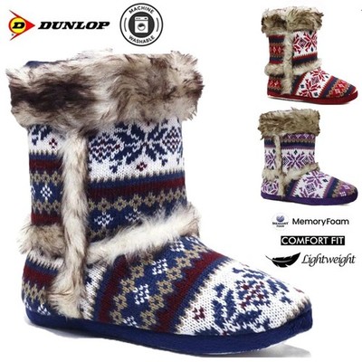 DAMEN DUNLOP MEMORY FOAM HAUSSCHUHE WINTER FELL SLIPPER WARM WINTER BOOTIE GRÖSSE