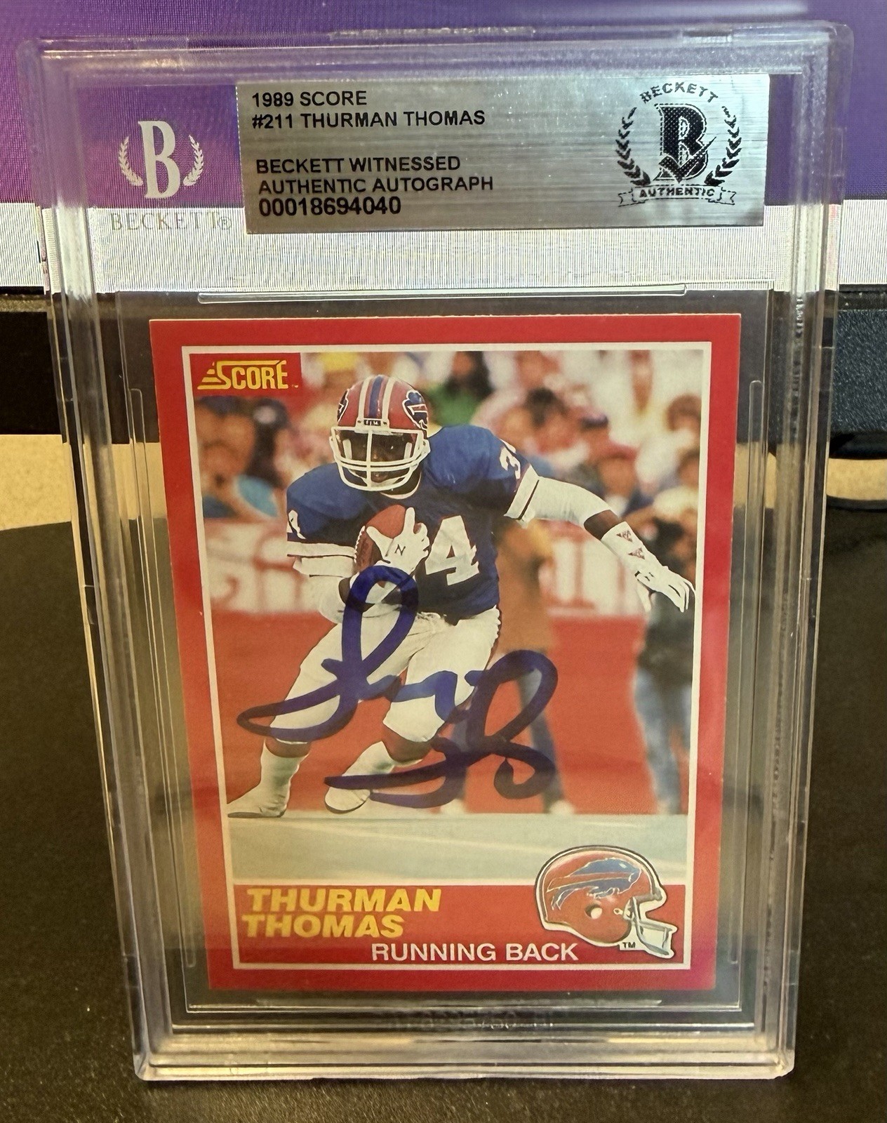 1989 Score Thurman Thomas Rookie RC Auto #211 BGS Witness Authentic