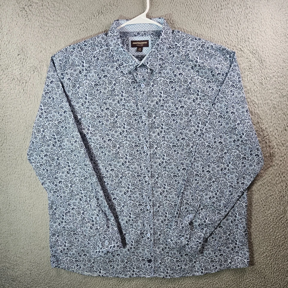 Camisa Johnston & Murphy Hombres XXL Puño Abatible Botón Manga Larga Estampado Paisley Azul Foto 2 de 4