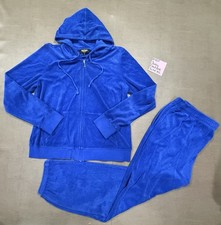 Juicy Couture Velour Tracksuit Blue Womens XL Zip Hoodie Pants Set
