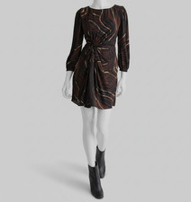 DKNY Women's Brown Twist-Front Long-Sleeve Fit-&-Flare Dress Size 4