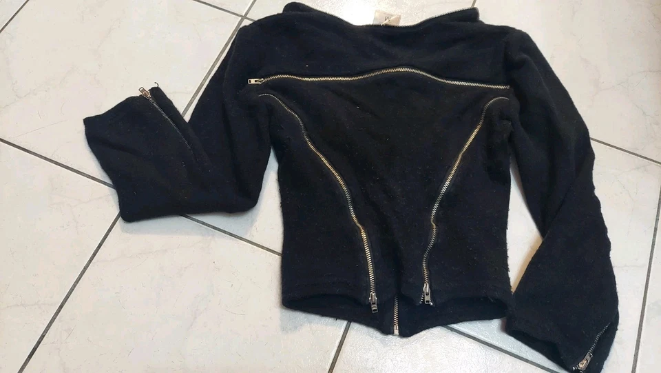 Vintage JOHN GALLIANO Sweater Ladies Zip Shrug Wool Blend Black Cropped - Image 2 of 4