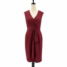 Adrianna Papell 12 Burgundy Sleeveless V-neck Pleated Faux Wrap Sheath Dress