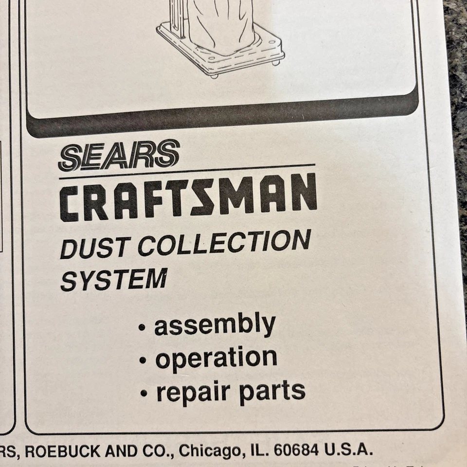 Sistema de recolección de polvo Sears 113.299780 conjunto operador y manual de piezas xz Foto 3 de 4