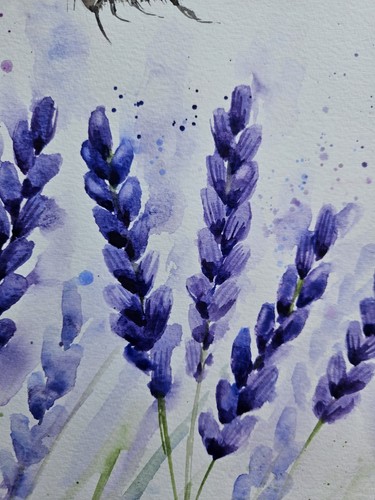 Large New original signed watercolour painting by Elle Smith Art. Bee & Lavender - Picture 5 of 8