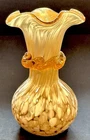 Vintage Murano Style Art Glass Vase Spatter Amber Yellow Excellent Condition