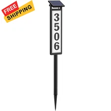 Eyrosa Solar Illuminated LED Lighted Address Sign, 35 Inches Height, Black 