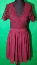 Lulus Women Small Maroon Crocheted Midi V-Neck Dress Party Cocktail Wedding NWT