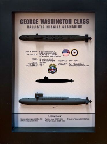 George Washington Class, 598, Submarine Shadow Display Box, 5.75" x 7.75", Black - Picture 1 of 4