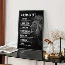 1 PC Wooden Frame ‘7 Rules of Life’ and Lion Inspired Canvas Prints