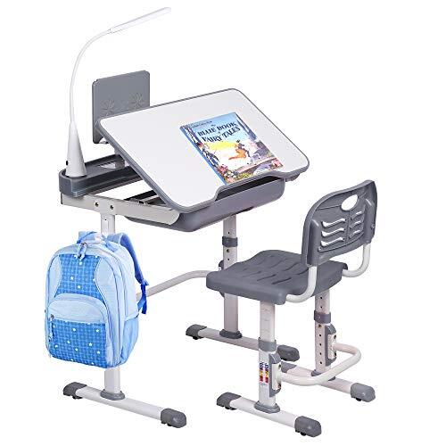 Kids' Desk and Chair Set, Height Adjustable Child's School Study Writing Grey - Picture 2 of 8